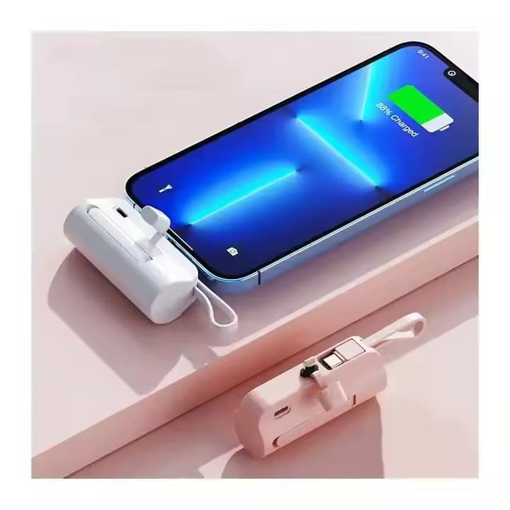 Carregador Mini Power Bank 5000mAh Bateria Auxiliar Sem Fio 2em1 Carregador Portátil para iPhone e Tipo-C-Smile