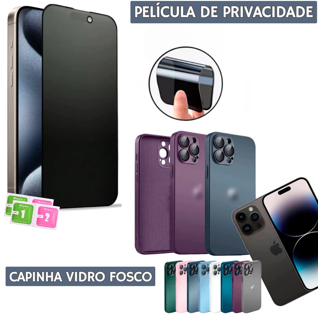 Kit Capa Iphone Modelo AG-Glass Vidro Fosco + Película 3D Privativa