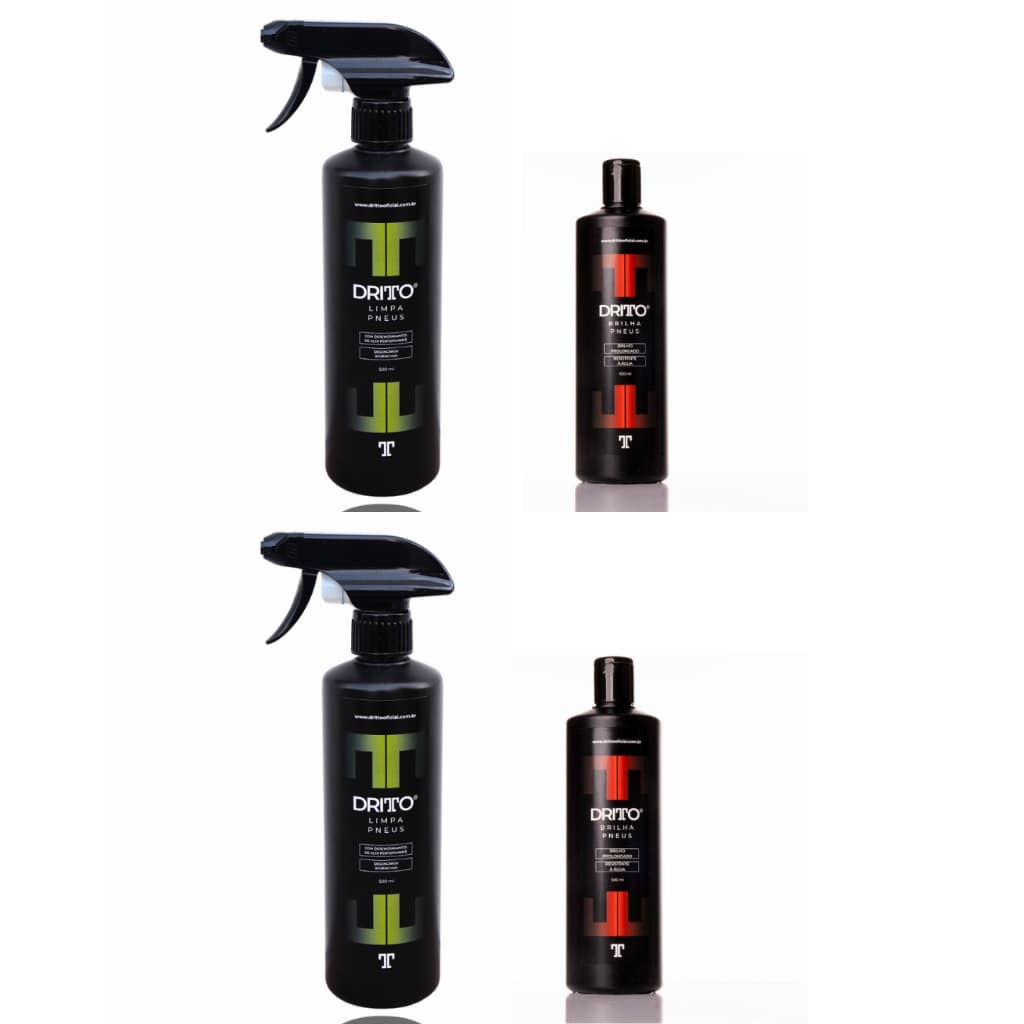 Kit 2x Limpa Borrachas e Pneus 500ml + 2x Brilha Pneus Pretinho Resistente à Água 200ml Dritto