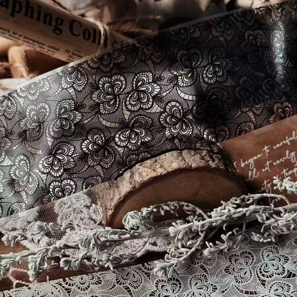 Loop pet tape Lin Lan Xi - Black and white lace Background (6cmx1m)
