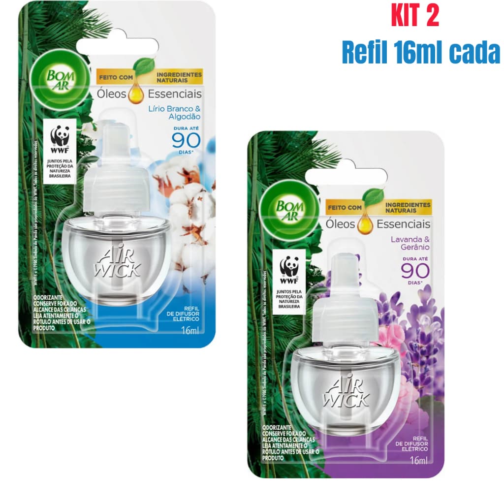 Kit 2 Refil Bom Ar Difusor Elétrico Com Oléo Essencial - Dura Até 90 dias - Fragrância à Sua Escolha