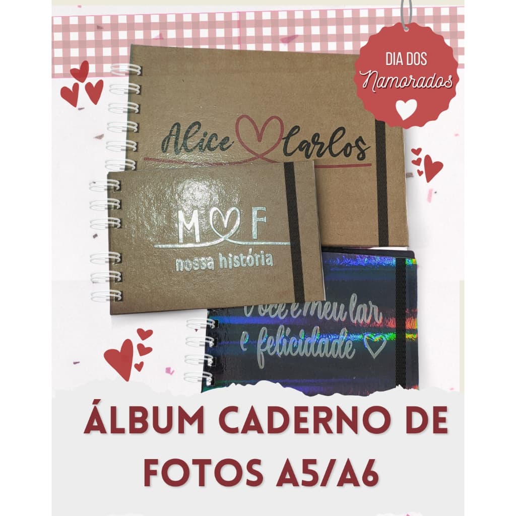 Caderno ALBÚM de fotos dia dos namorados A5/A6 Sketchbook-Scrapbook -Diário papelaria-memorias-presente-aniversario