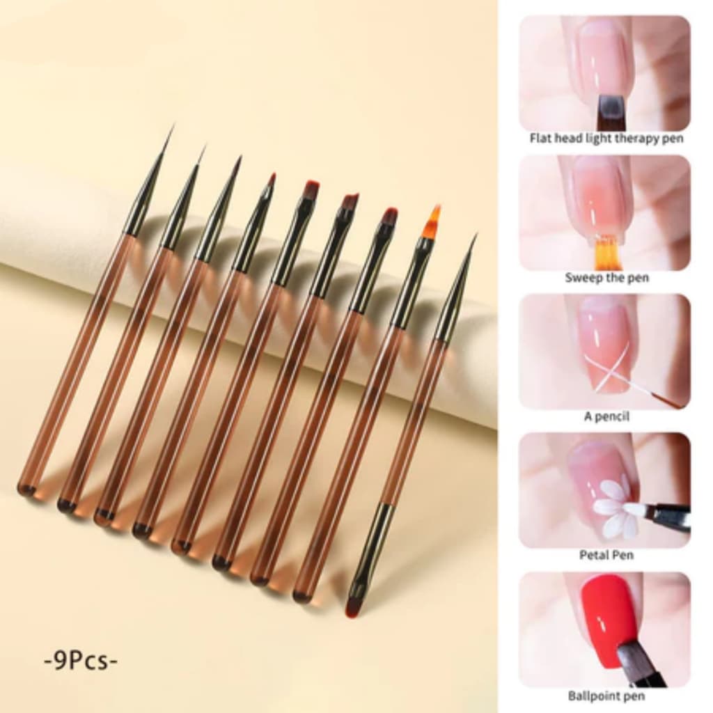 Kit com 10 Pinceis cor Café Para Nails Designer UV Gel