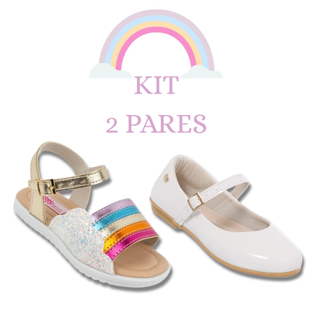 Kit 2 Pares Sandália Nuvem Arco-íris + Sapatilha Básica Blogueirinha Infantil Menina Confortável