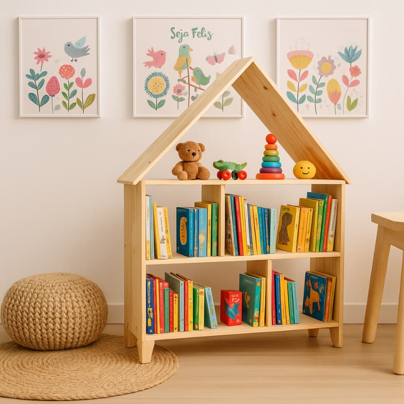 Casinha Infantil Menina Menino Unissex Madeira Pinus Prateleira Organizadora Quarto Brinquedoteca