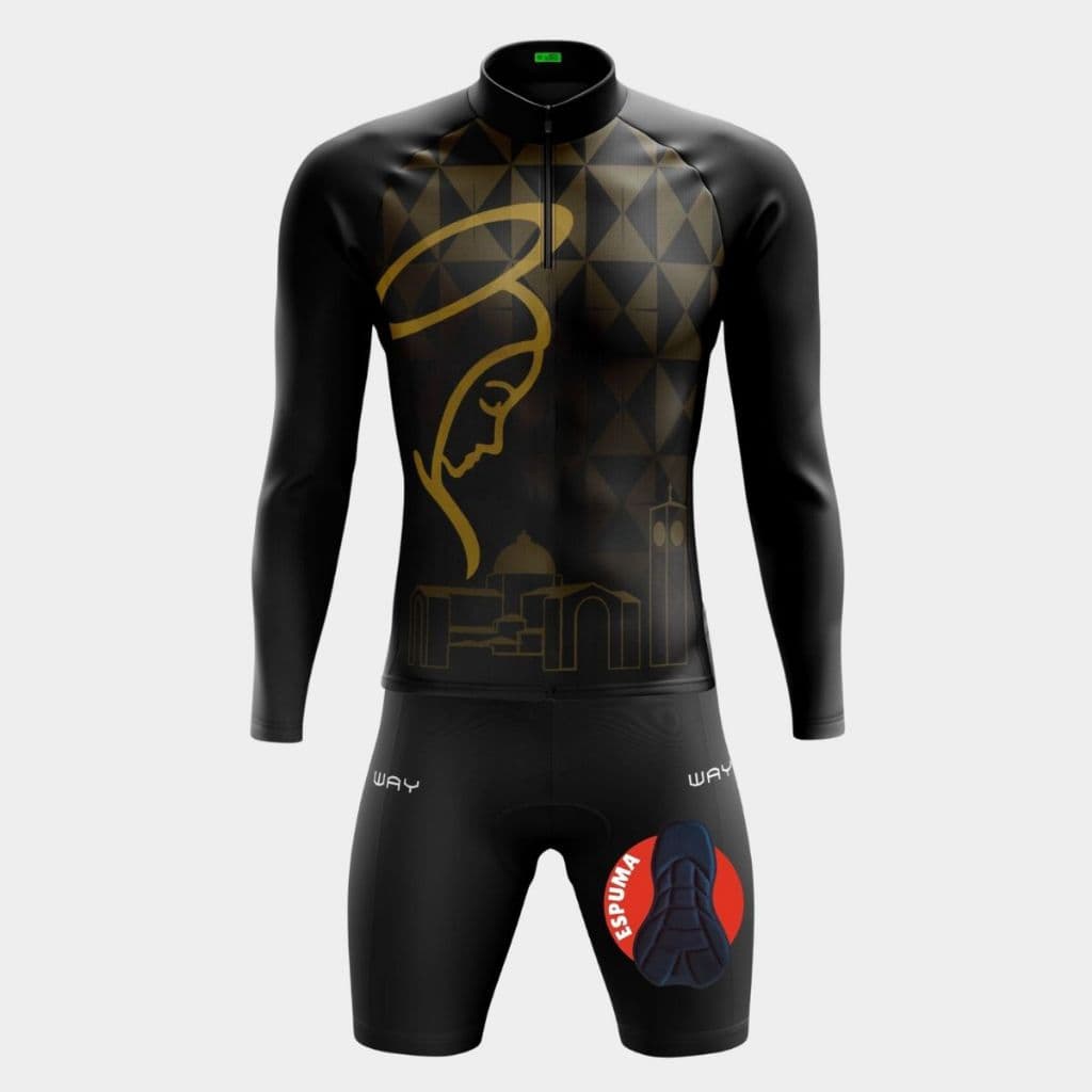Kit Ciclismo Masculino Conjunto Camiseta Manga Longa Proteção UV Bermuda Short Forro Espuma Way