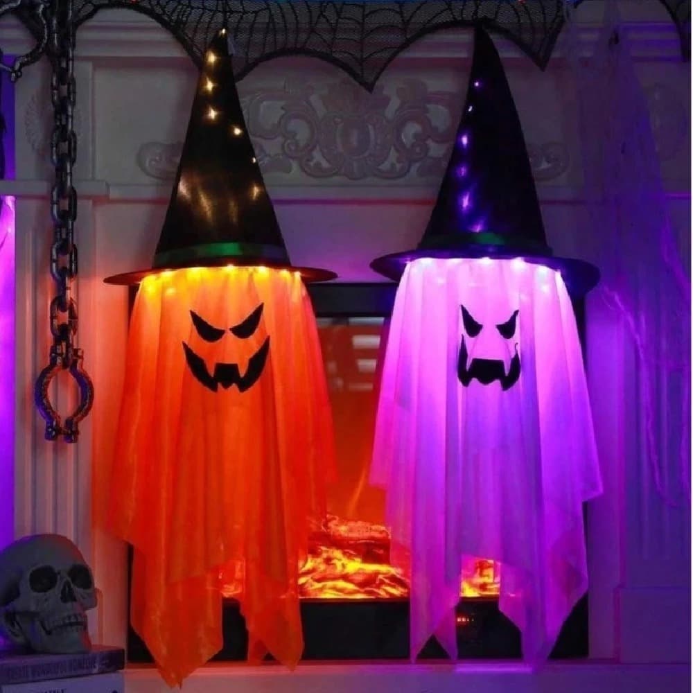 Decoração Halloween Chapéu Fantasma Suspenso LED Festa