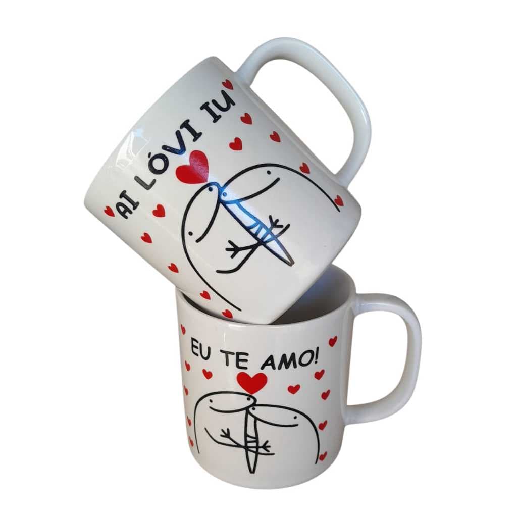 Jogo conjunto  2 canecas Flork Porcelana.