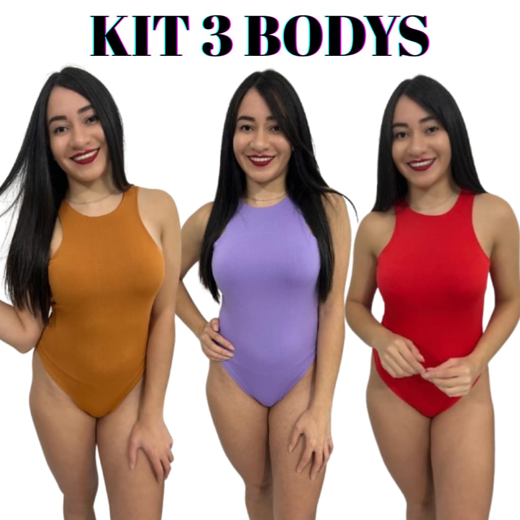 Kit 3 Body Feminino Mais Feminino Suplex Elegante Várias Cores