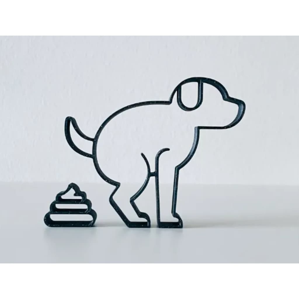 Cachorro Fazendo Cocô Line Art 10x13cm - Impressão 3D PETG - Presente Engraçado - Decoração Bem Humorada