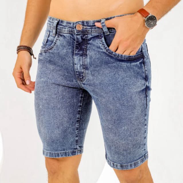 Bermuda Jeans Masculina Marmorizada Azul e Preta Slim Tendência - Envio Imediato