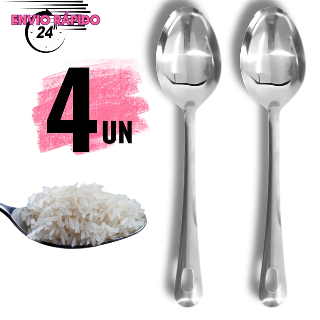 KIT 4 Colher De Arroz Para Servir GRANDE Cabo Longo 100 % Aço Inox 26cm Casa Restaurante Buffet Multiuso Universal
