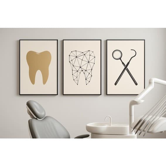 Quadro Decorativo Kit 3 Peças Odontologia Sala Dentista Corredor Hall Consultório Moderno Elegante