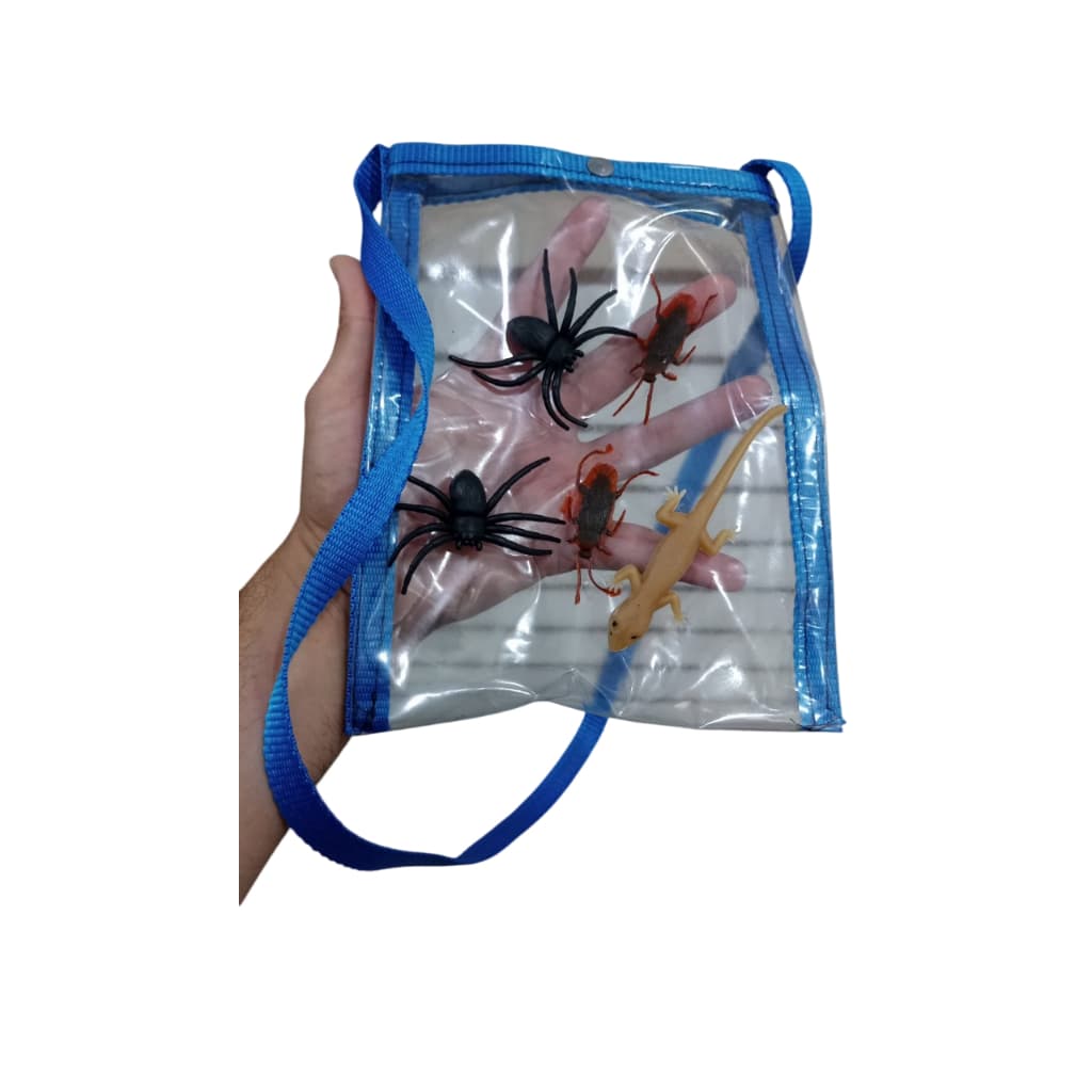 kit com 1 lagartixa e 2 baratas e 2 aranhas com bolsinha transparente brincadeira halloween festa gato gatinho pegadinha
