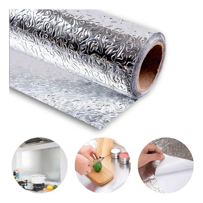 Papel Forro Aluminio adesivo Metalizado Lavavel Cozinha Gaveta Fogão Armário Autocolante 2mx40cm