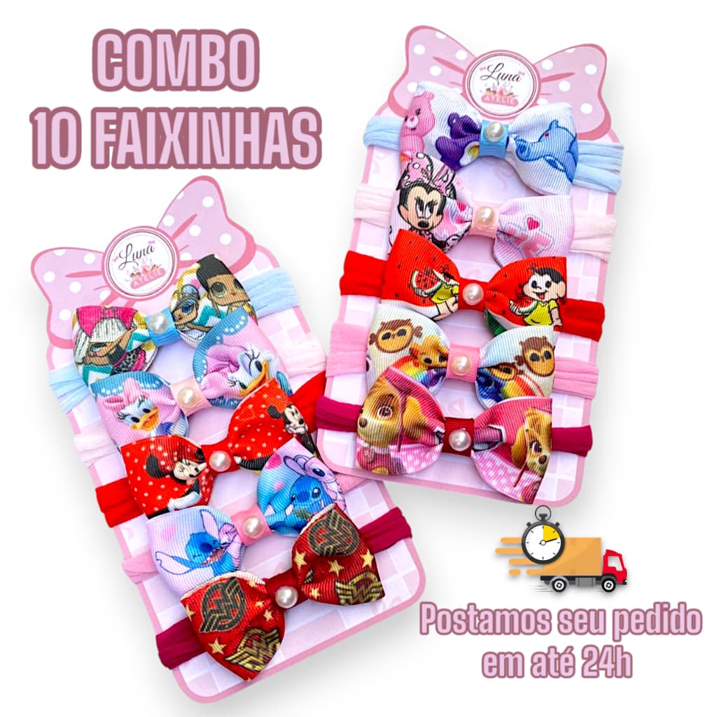 Laços de bebê Kit 10 Lacinhos de Bebê laços de cabelo infantil Tiarinha Rn Disney Faixinha