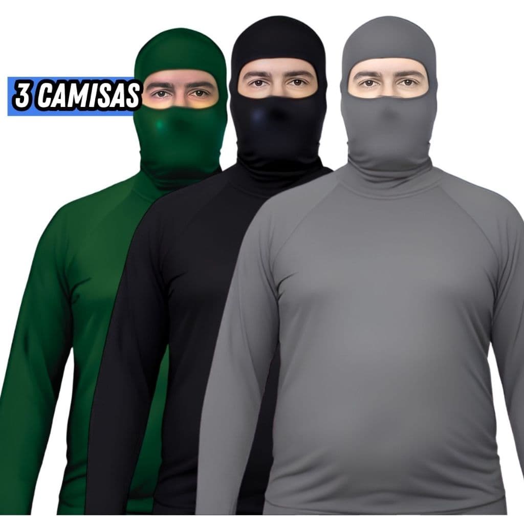 KIT C/ 3 CAMISA UV PLUS SIZE G1 G2 G3 TÉRMICA SEGUNDA PELE  TOUCA NINJA PROTEÇÃO SOLAR 50 UV MASCULINO FEMINIINO