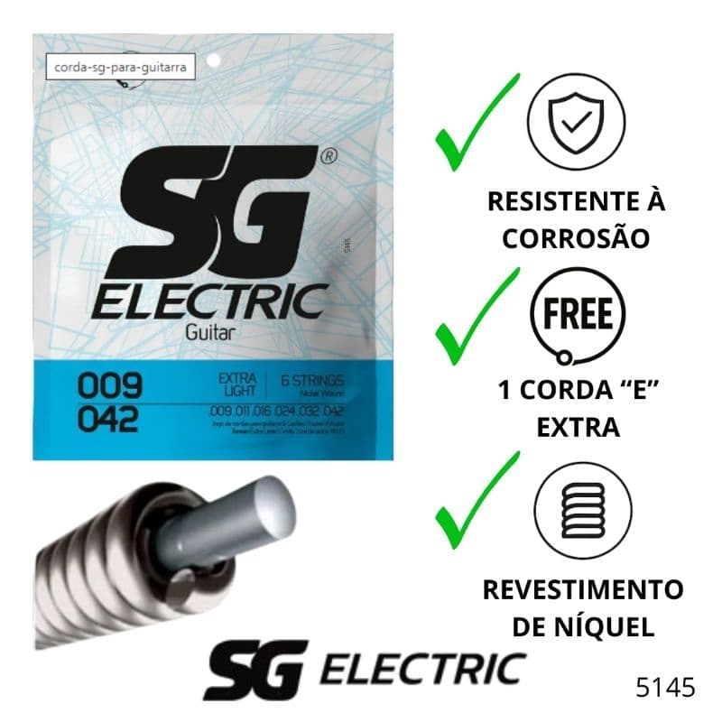 Corda SG 009 Níquel para Guitarra Encordoamento Tensão Extra Leve