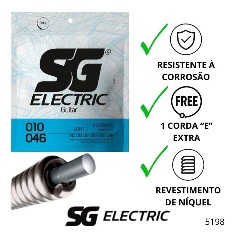 Corda SG 010 Níquel Guitarra Encordoamento Tensão Leve