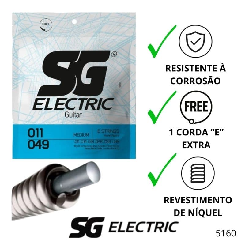 Corda SG 011 Níquel para Guitarra Encordoamento Tensão Média