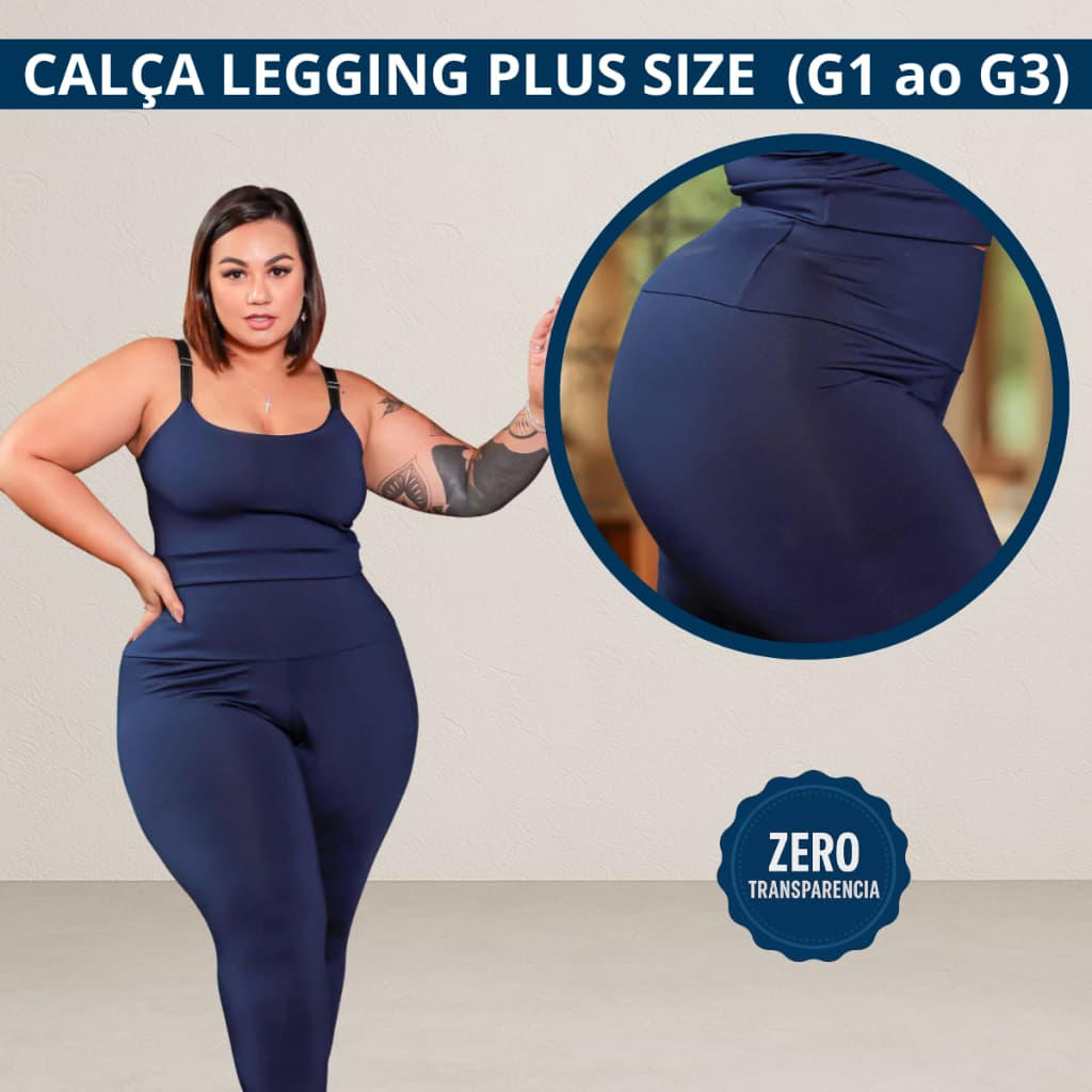 Calça Legging Casual e Fitness Academia Leg Suplex Azul Básica Sem Transparência Cintura Alta Plus Size