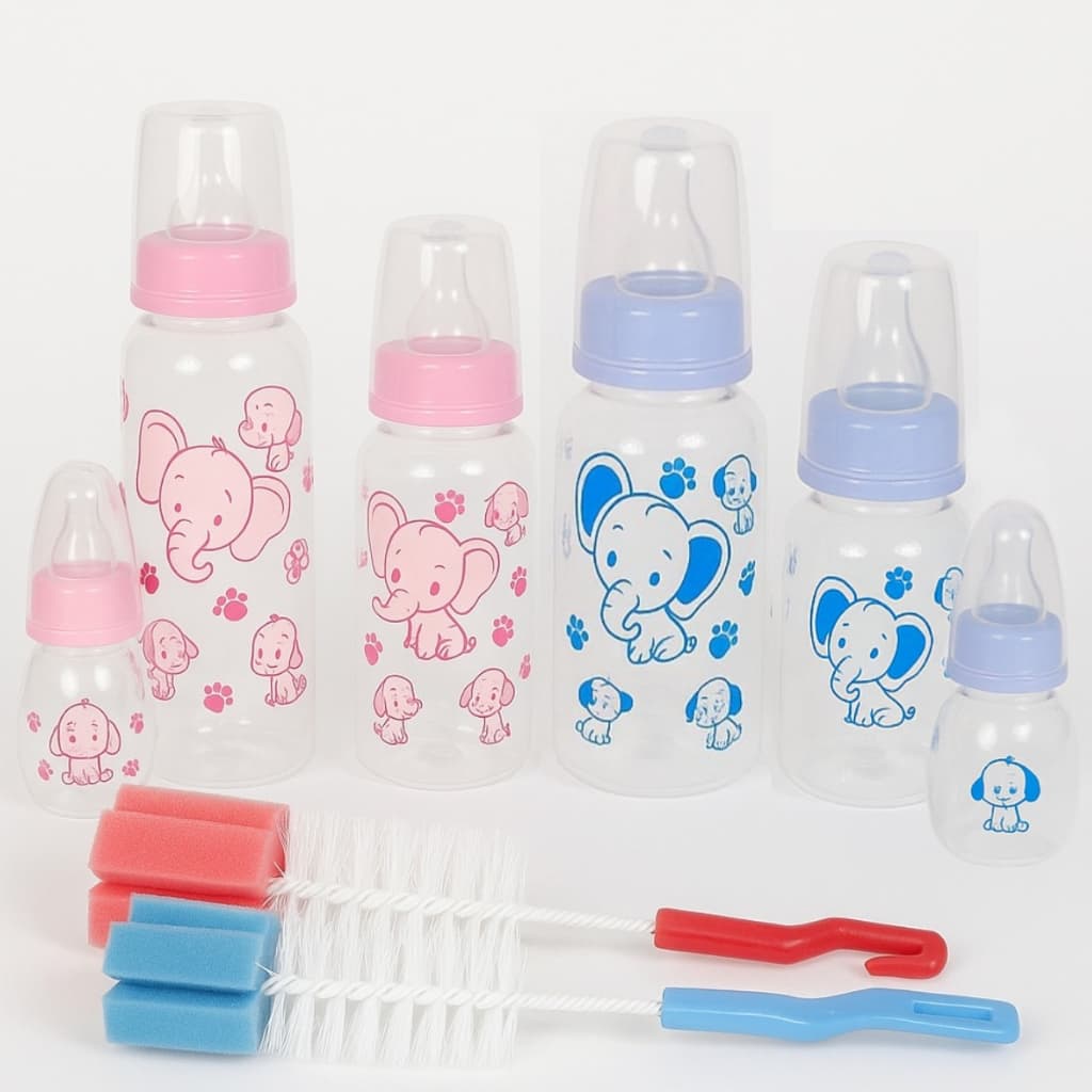 Kit 3 Mamadeiras e 1 Escova Limpeza Barato Menina Menino Rosa Azul Bico Anatômico Enxoval Bebê
