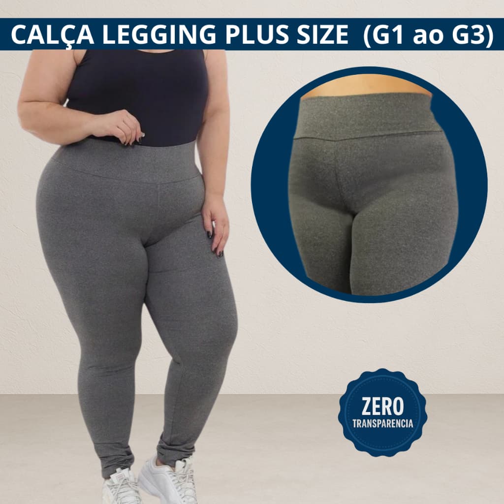 Calça Legging Casual e Fitness Academia Leg Suplex Cinza Básica Sem Transparência Cintura Alta Plus Size