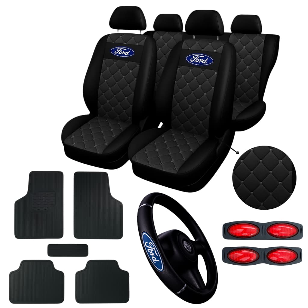 Capa de Banco Couro Carro Modelos Ka Hatch Sedan Fiesta Ecosport tapete de carro + capa de volante