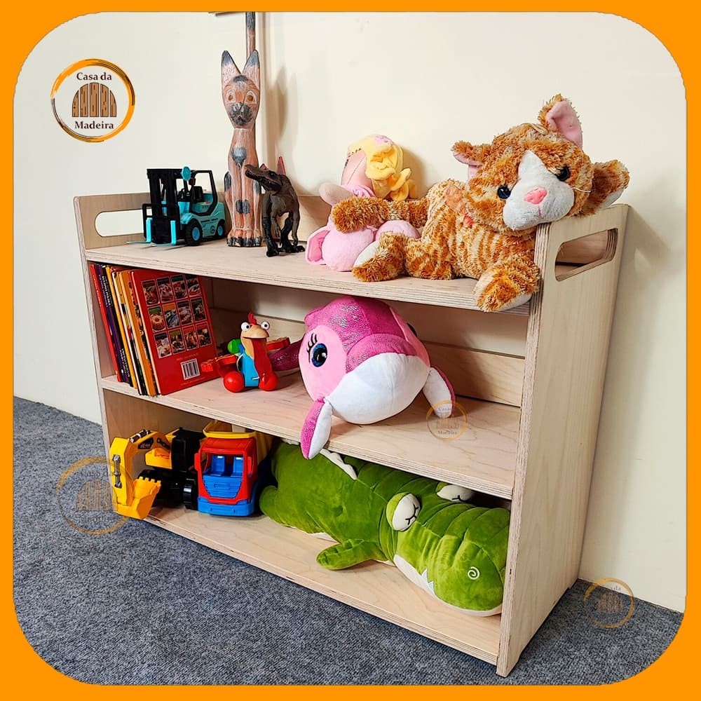 Estante de Madeira infantil Prateleira Brinquedos Livros quarto Pinus