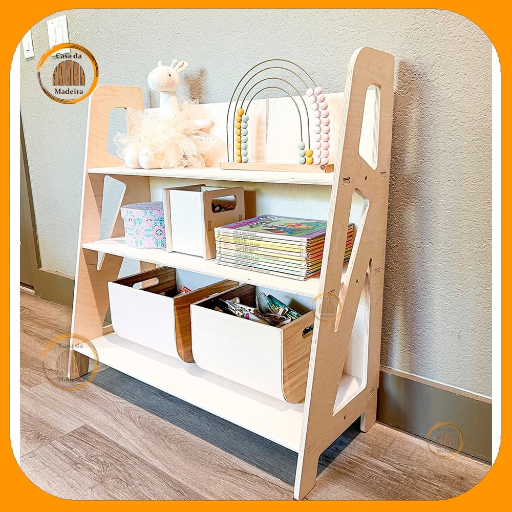 Estante de Madeira Infantil Prateleira Quarto Brinquedos Livros Pinus