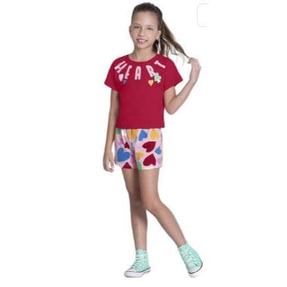 Conjunto Infantil Menina Com Estampas Corações - Alakazoo - tam. 3