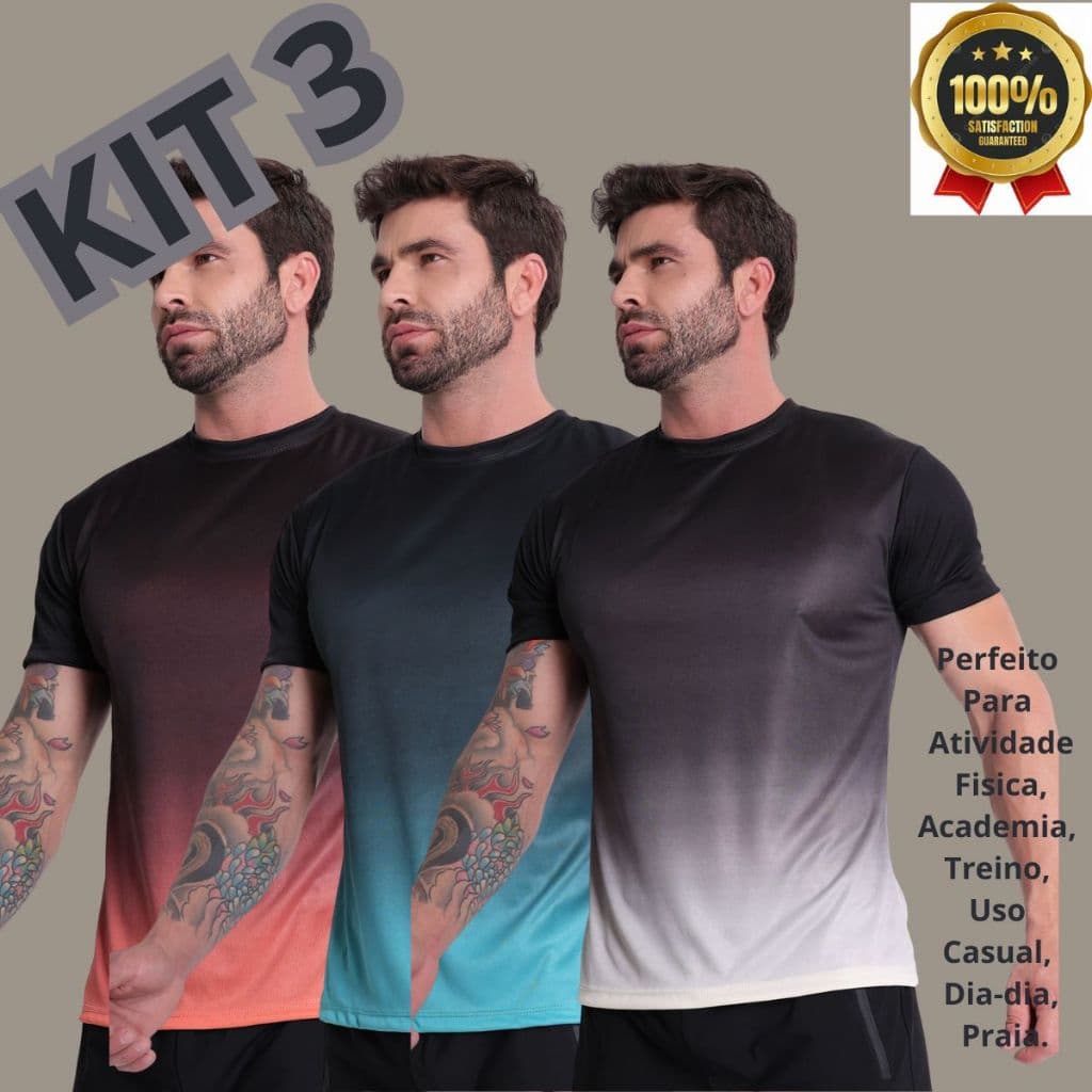 Kit Com 3 Camisas Camisetas DryFitness Masculina adulto Casual Treino Academia Esportes Corrida