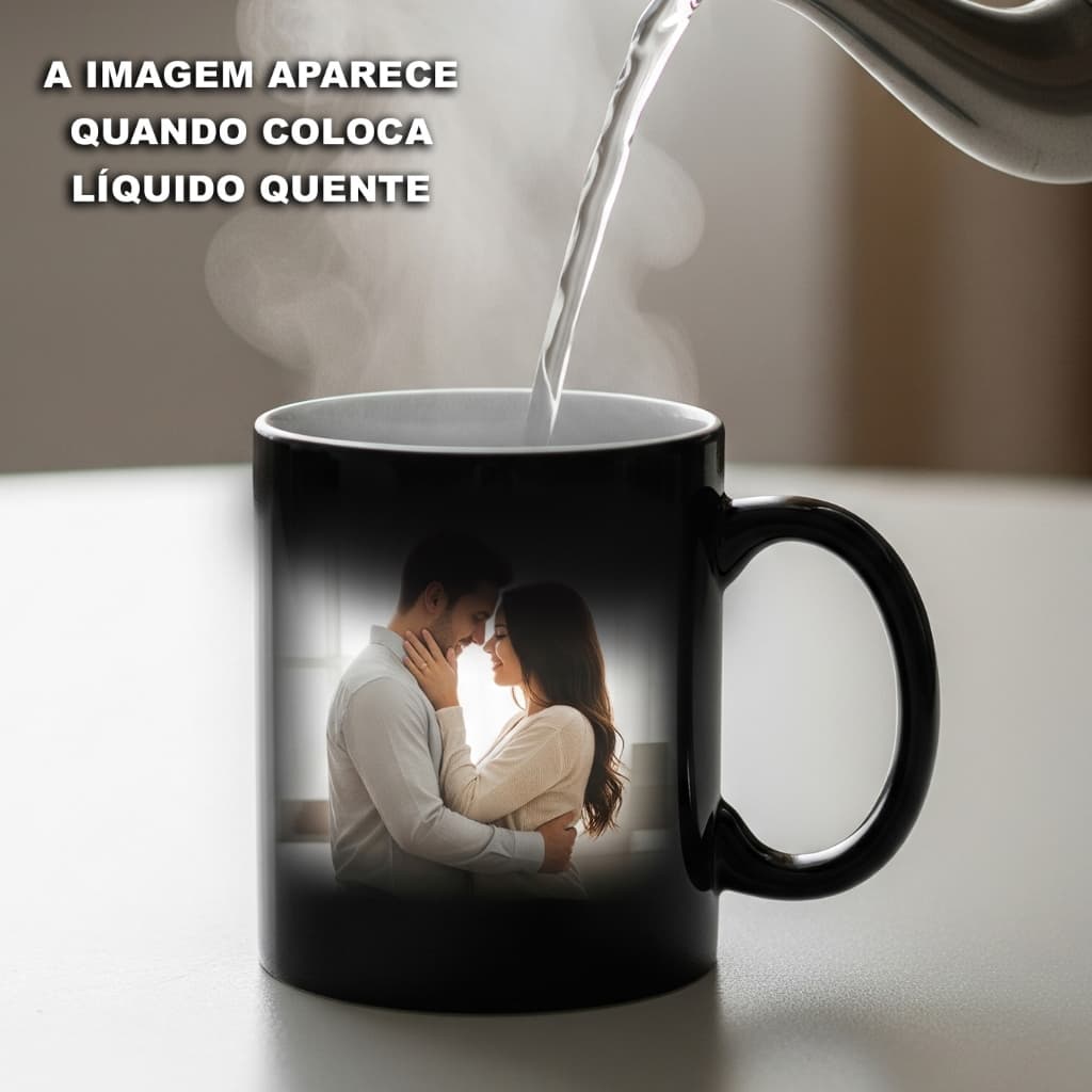 Caneca Xicara Magica Personalizada com Fotos ou Arte Preta de Porcelana