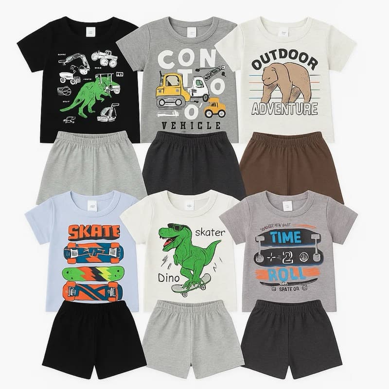 Kit Sortido 6 Peças de Roupas Infantil Menino 3 Camisetas + 3 Bermudas - Kit com 3 Conjuntos Infantil Verao