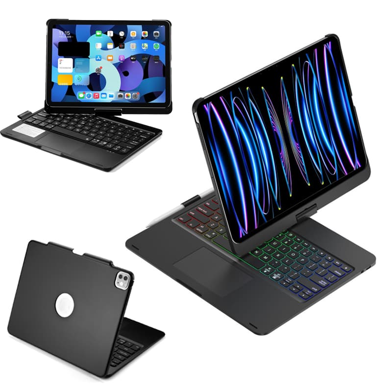 Capa de teclado magnética giratória e luminosa com flip touch para iPad 11ª A16/10ª/9ª geração/Air11M2 M3/Air6/5/4/3