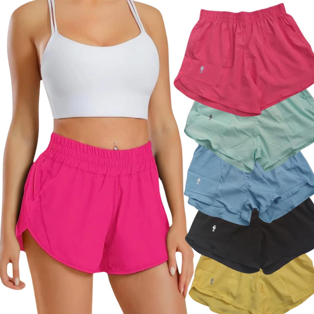 Short Feminino Tactel Academia Com Bolso Para  Praia Moda Fit Roupa de Treino