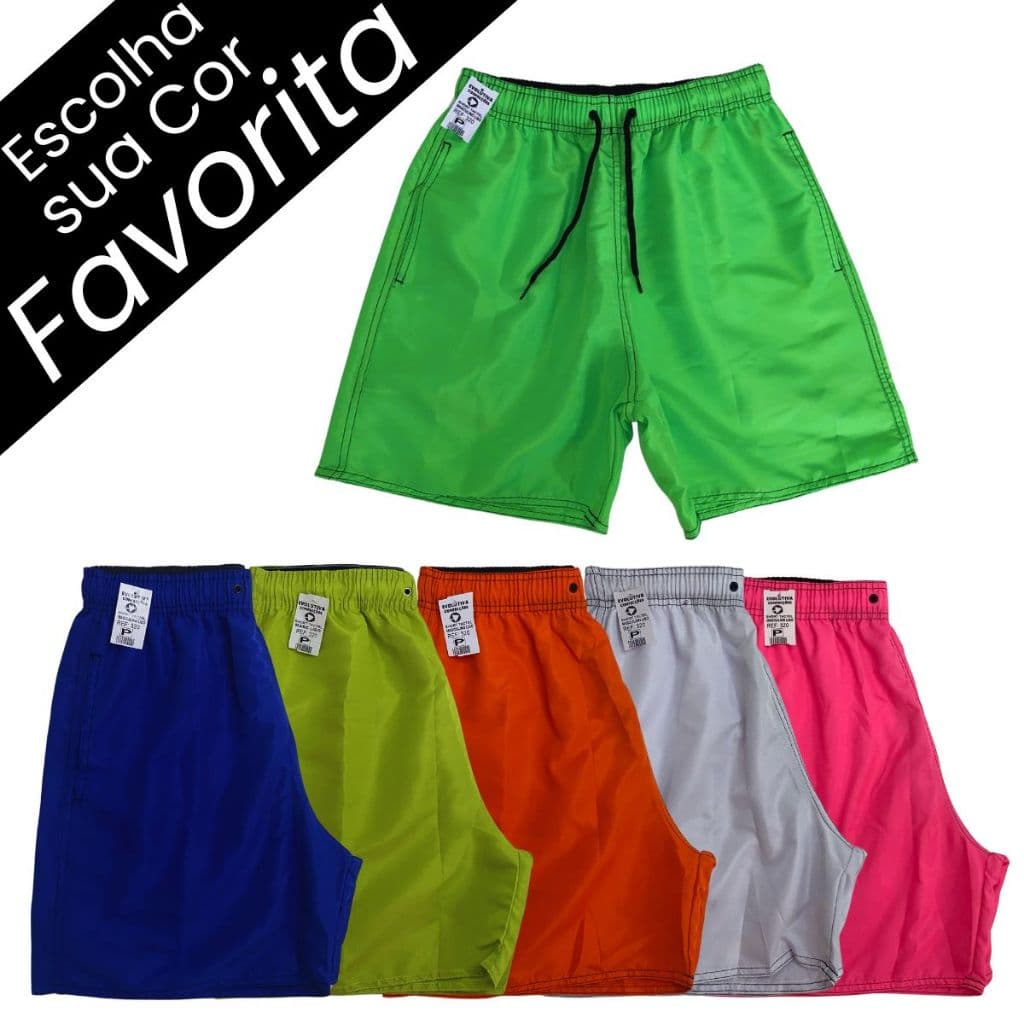 Kit 3 Short Tactel Praia Masculino Swim Shorts Liso Homem
