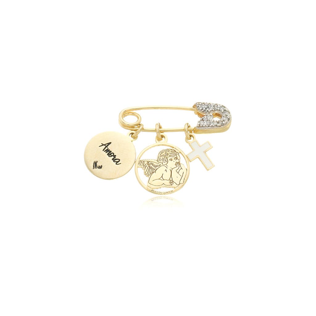 Alfinete Para Batizado Personalizado - Prata Banhado a Ouro