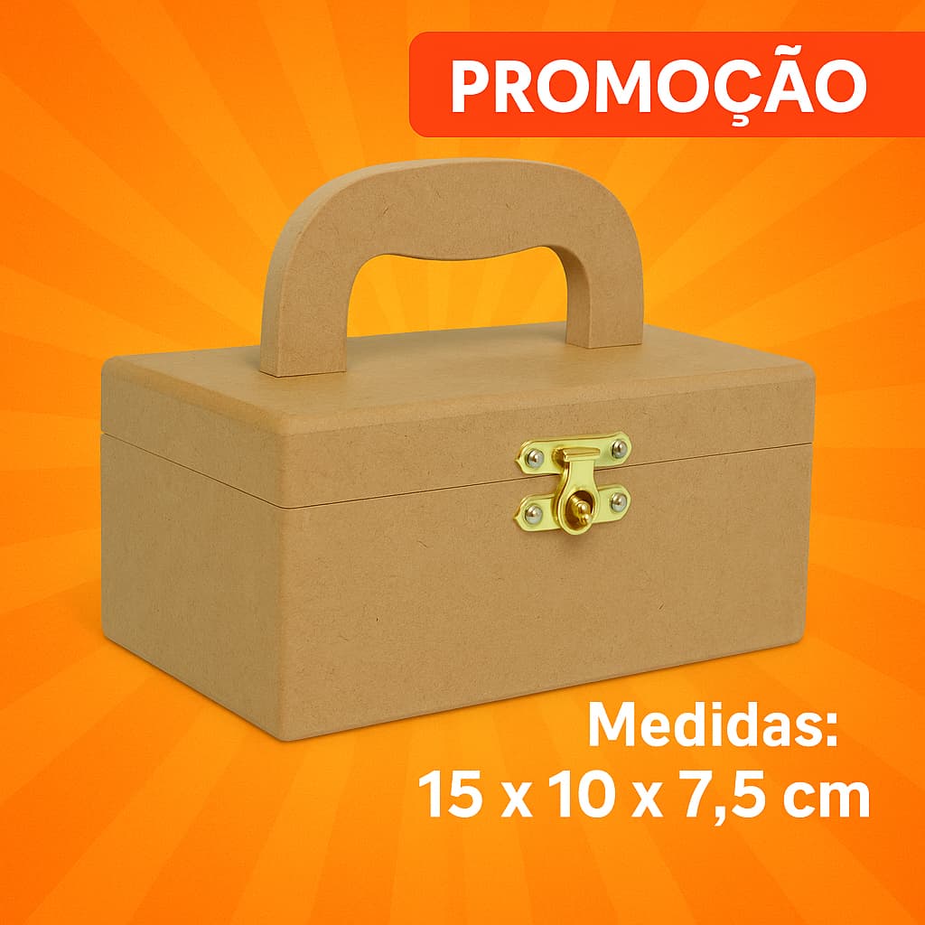 CAIXA MALETA MDF COM ALÇA TAMPA E FECHO COM DOBRADIÇA 15x10x7,5 CM