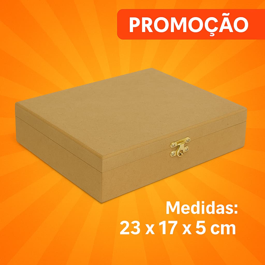 CAIXA DE MADEIRA MDF CRU COM FECHO E DOBRADIÇA 23x17x5cm