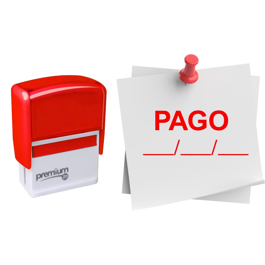 Carimbo PAGO com DATA | Carimbo tinta vermelha | Carimbo Vermelho PAGO