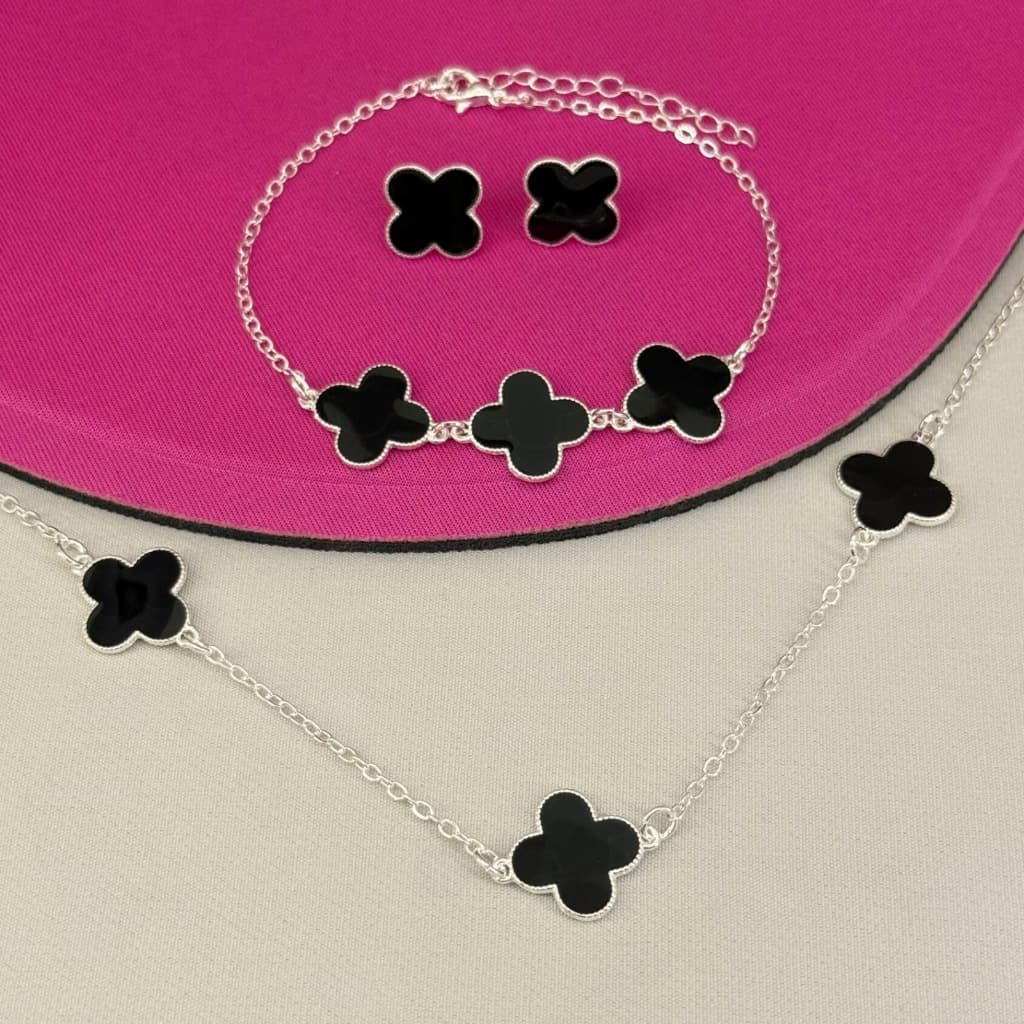 Conjunto De Joias De Trevo De Quatro Folhas Da Sorte Para Mulheres Colar Pulseira Brincos Presente