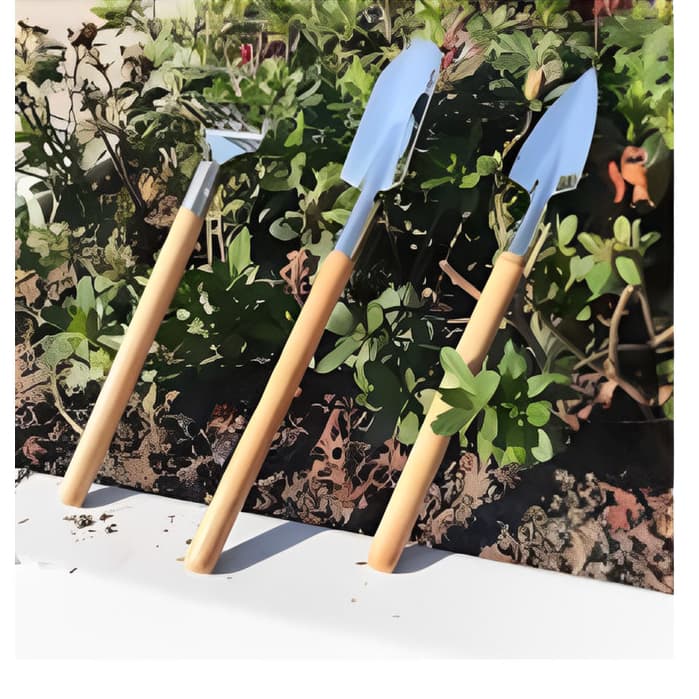 Kit 3 Peças Para Jardinagem Mini Ferramentas Madeira Jardim Vaso Planta Horta Cultivo com Ancinho e Pá