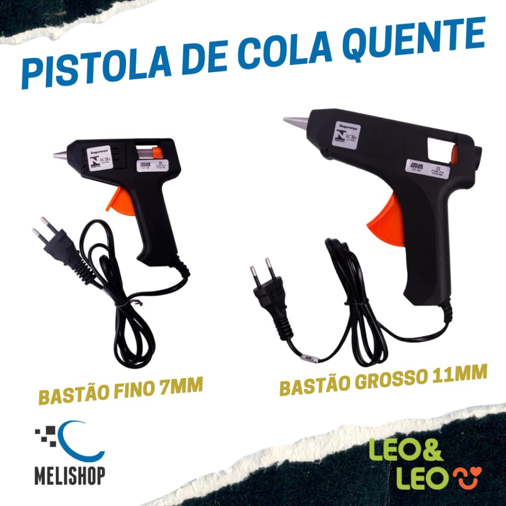 Pistola Cola Quente Grande Leoarte Bivolt 40W Bastões Refil Fino e Grosso