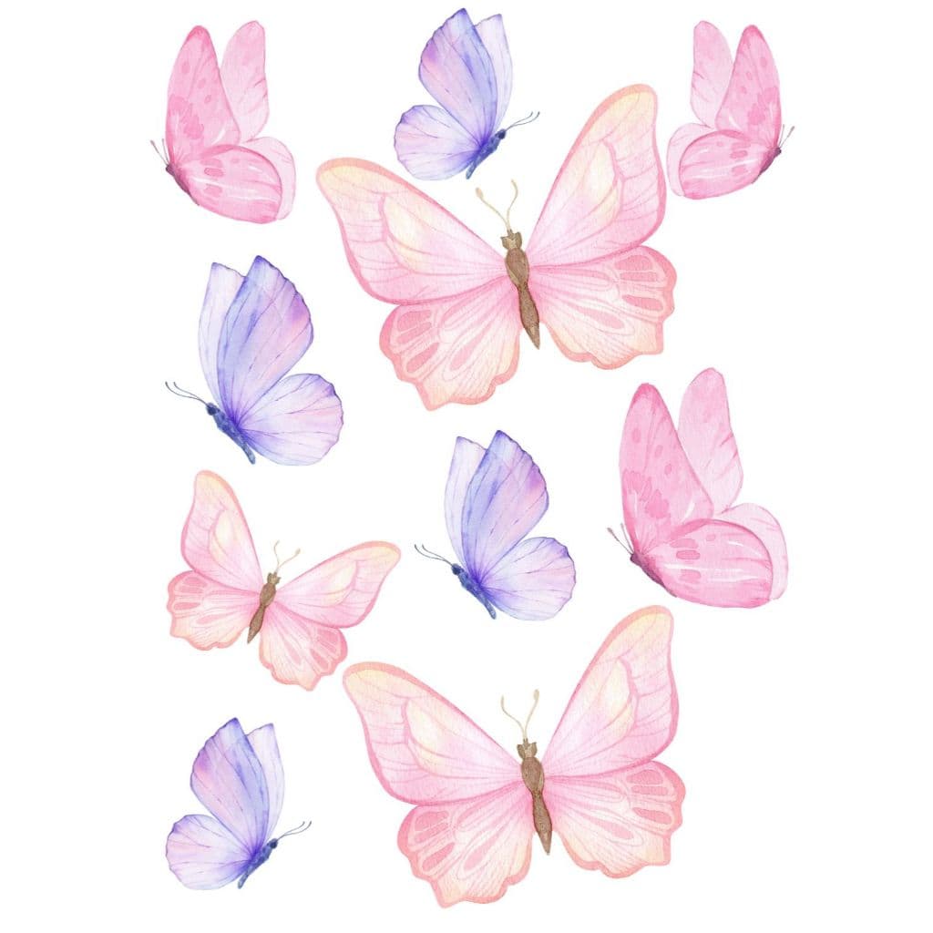 Adesivo de Parede Decorativo Borboletas Aquarela | Decoração Quarto Infantil 1 cartela