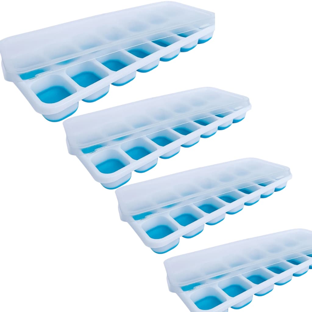 Kit 4 Formas de Gelo Silicone Flexível Resistente 14 Cubos Reutilizável