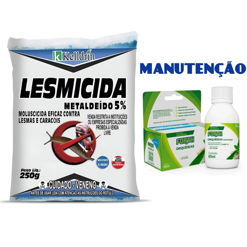 Fertilizante Foliar Manutenção Forth 60ml + Lesmicida Azul Granulado Lesmas e Caracóis 250gr
