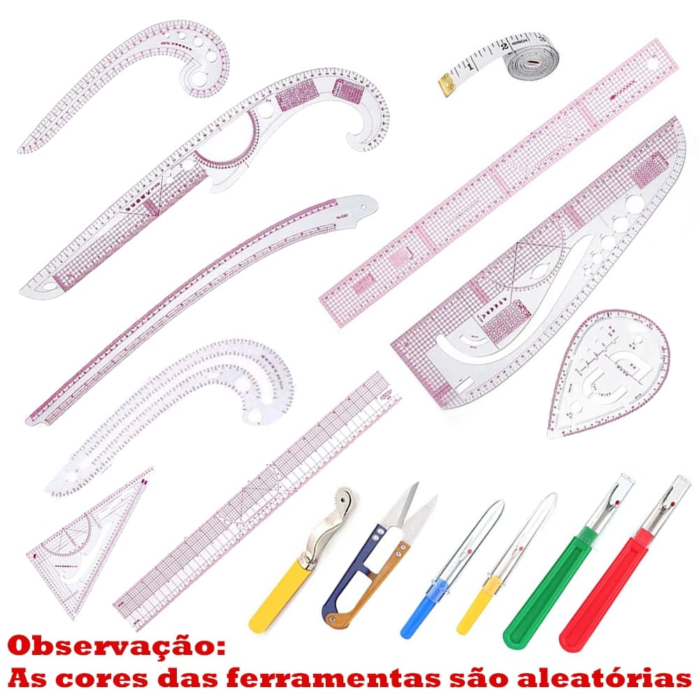 16 peças Régua de costura Régua de curva francesa Ferramentas de costura de plástico com formato métrico