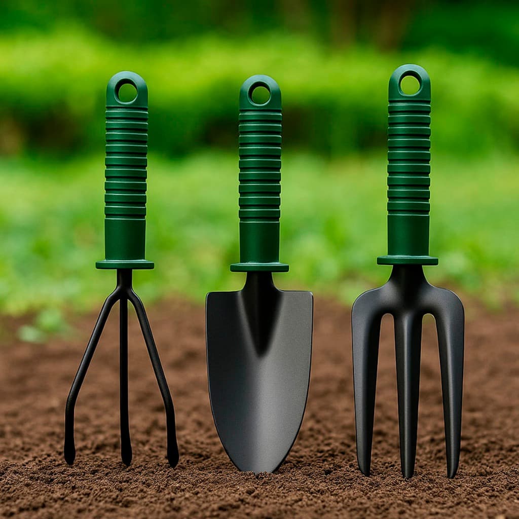 Conjunto kit Jardim Ferramentas jardinagem 3 peças - Pá, Garfo Cultivador, Garfo Jardim