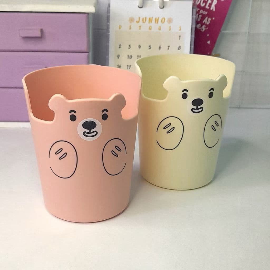 Porta Caneta Lápis Multiuso com Suporte para Celular com Estampa de Urso - 1 Unidade